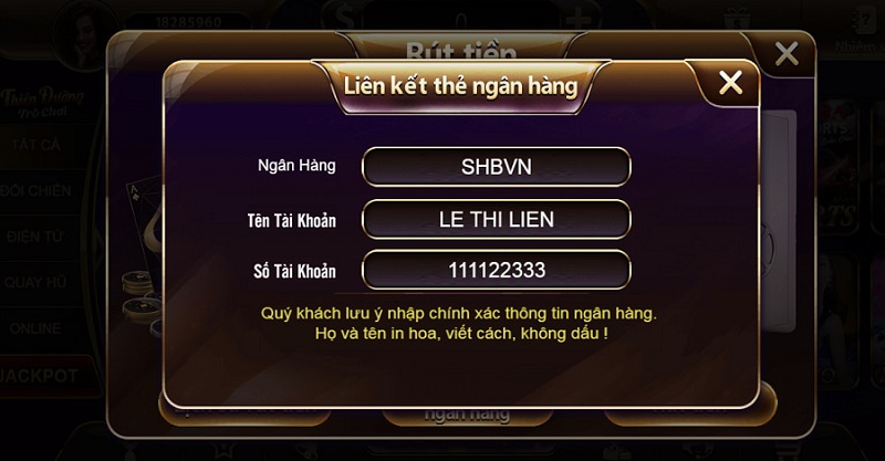 Cần phải liên kết tài khoản ngân hàng cá nhân với cổng game trước khi rút tiền 