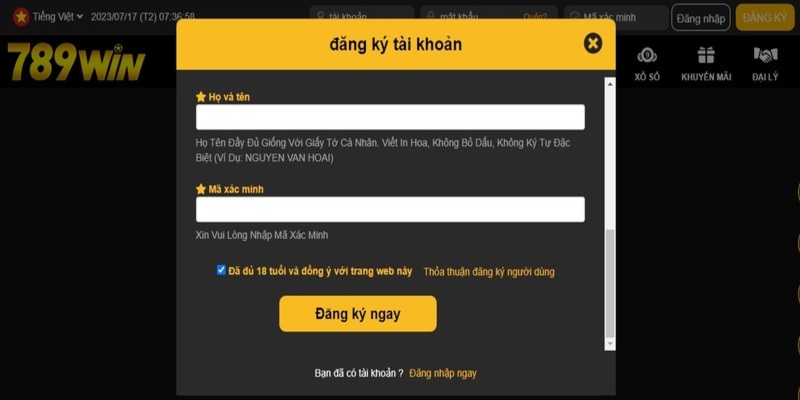 Đăng ký tài khoản 789WIN bằng máy tính hoặc laptop