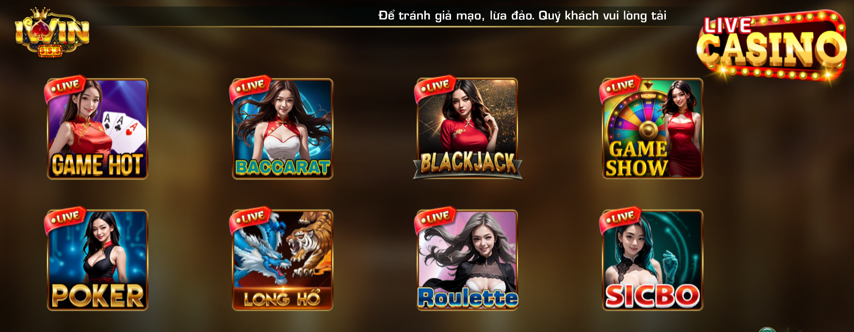 Sảnh game Live Casino tại iWin với nhiều trò chơi hấp dẫn